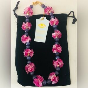 Eye Candy Vibrant Pink Flowers and Deep Purple Necklace